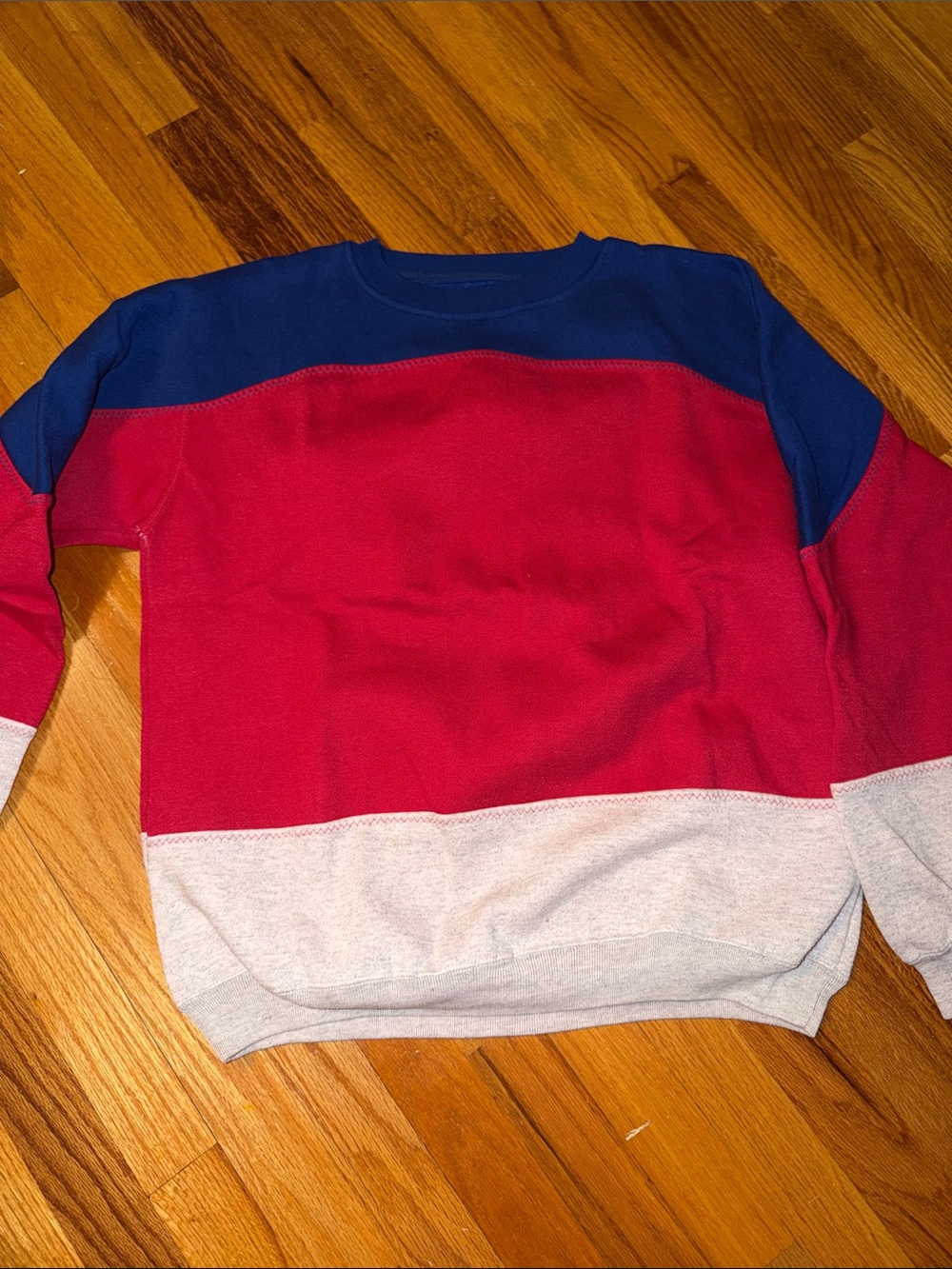 Vintage Men's Colorblock Crewneck Sweater - Red, Blue & Gray